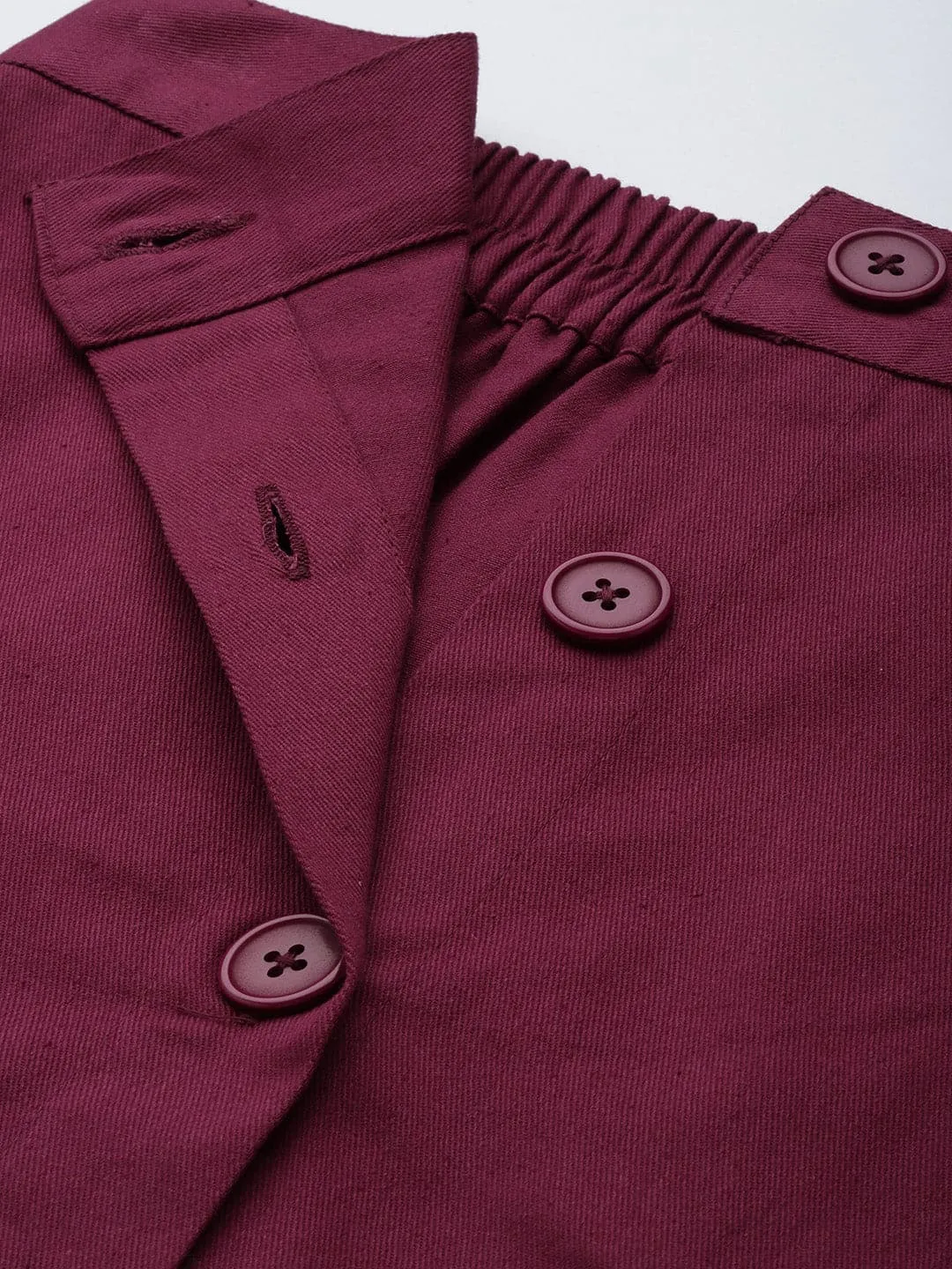 Women Burgundy Twill Front Button Pencil Skirt