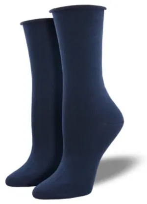 Women's Bamboo Solid Crew Sock -Navy