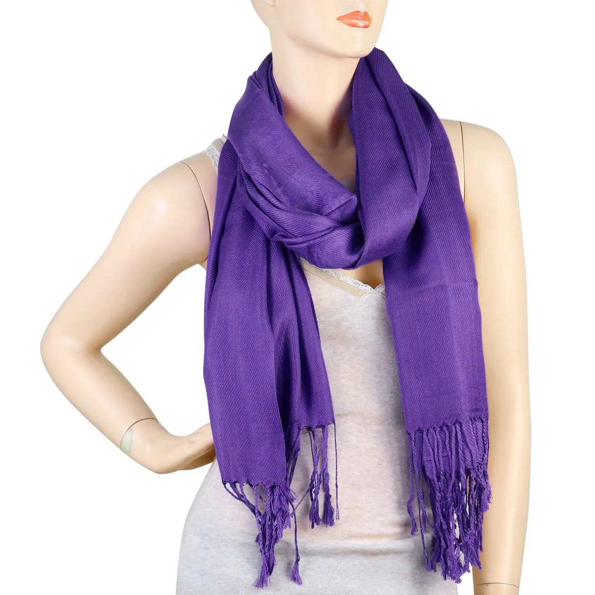 Women's Soft Solid Color Pashmina Shawl Wrap Scarf - Eggplant Purple