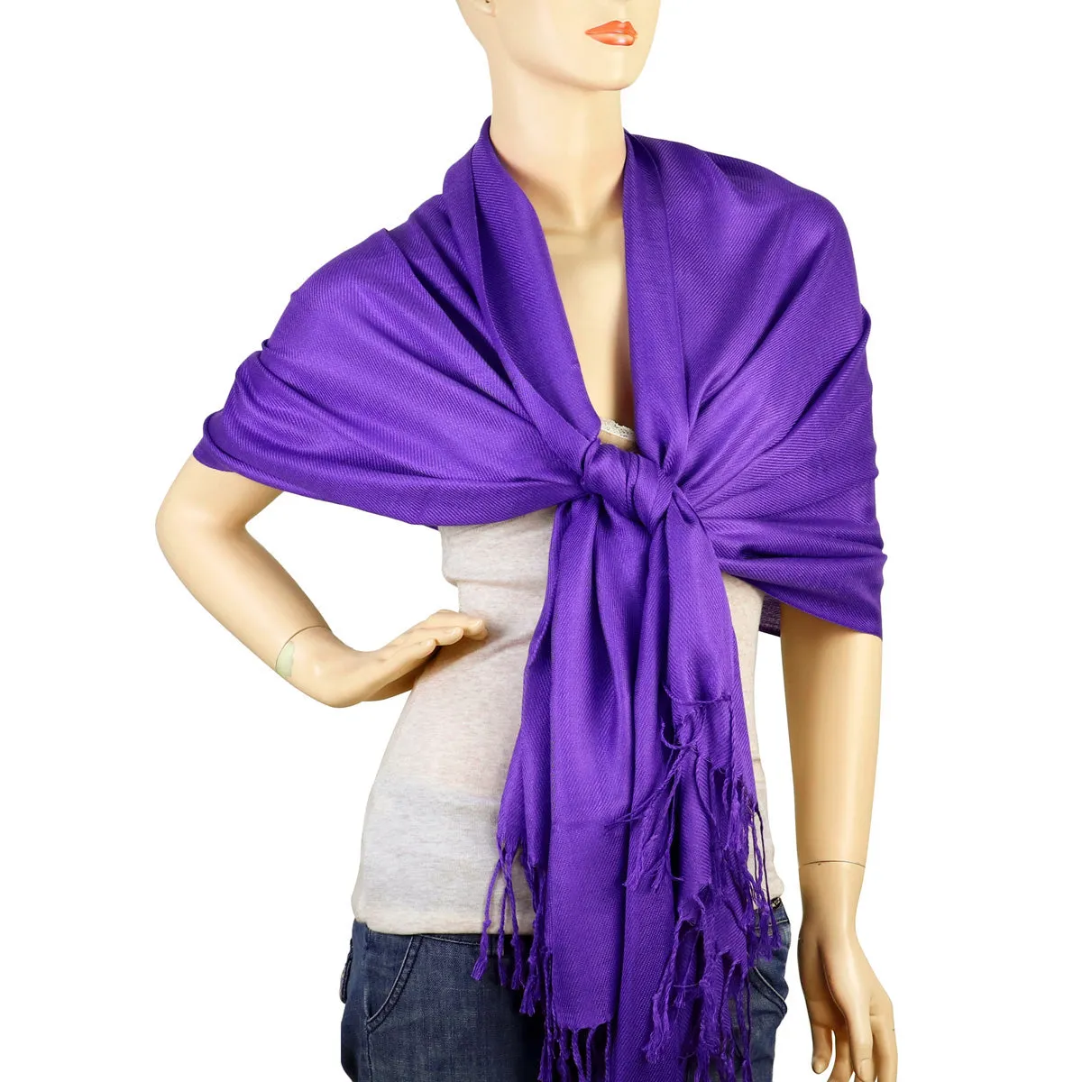 Women's Soft Solid Color Pashmina Shawl Wrap Scarf - Eggplant Purple