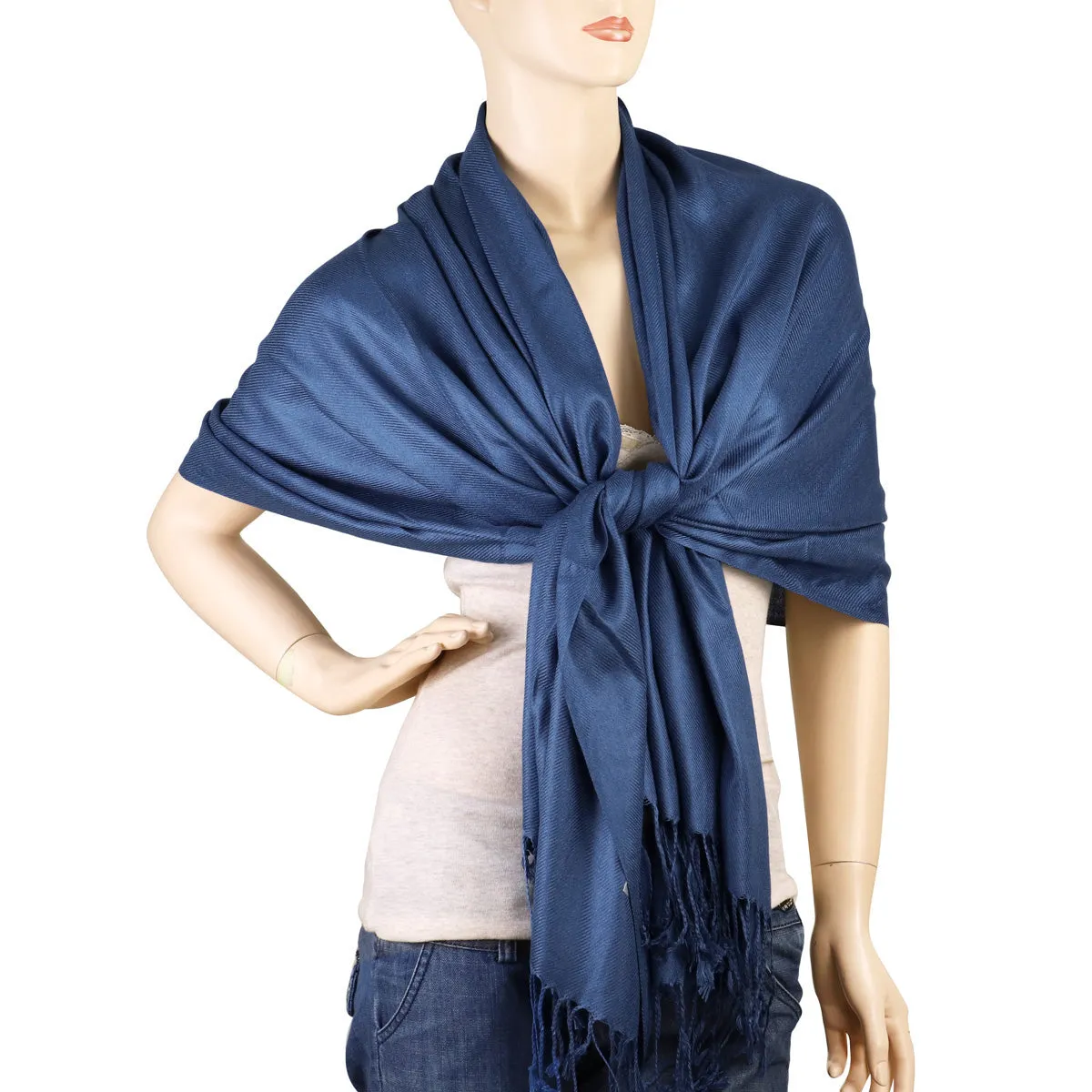 Women's Soft Solid Color Pashmina Shawl Wrap Scarf - Light Navy