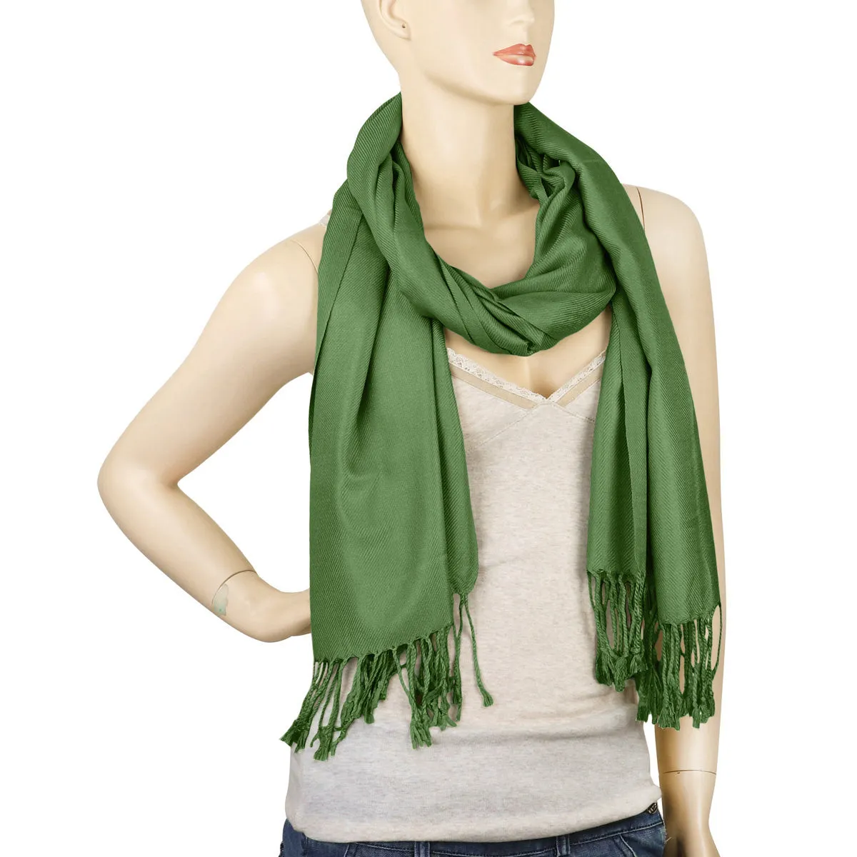 Women's Soft Solid Color Pashmina Shawl Wrap Scarf - Olive