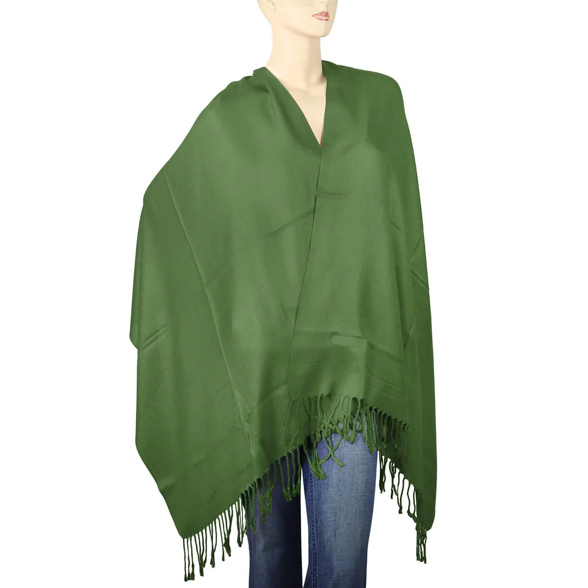 Women's Soft Solid Color Pashmina Shawl Wrap Scarf - Olive