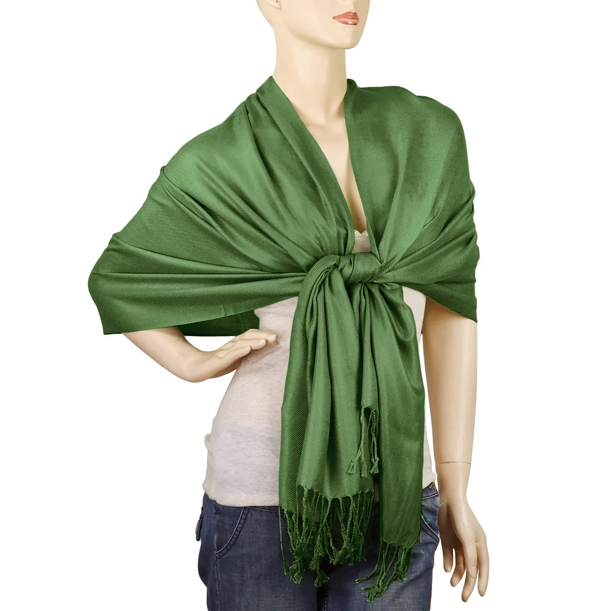 Women's Soft Solid Color Pashmina Shawl Wrap Scarf - Olive